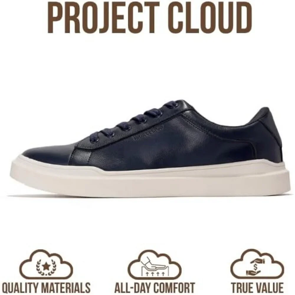 Men's Faux Leather Navy Lightweight Non Slip Laced-Up Casual Fashion Sneakers